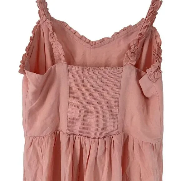 BooHoo Dress Pink Ruffle Sun Dress Smocked Womens Size 8 Knee Length Preppy NEW - Picture 7 of 10
